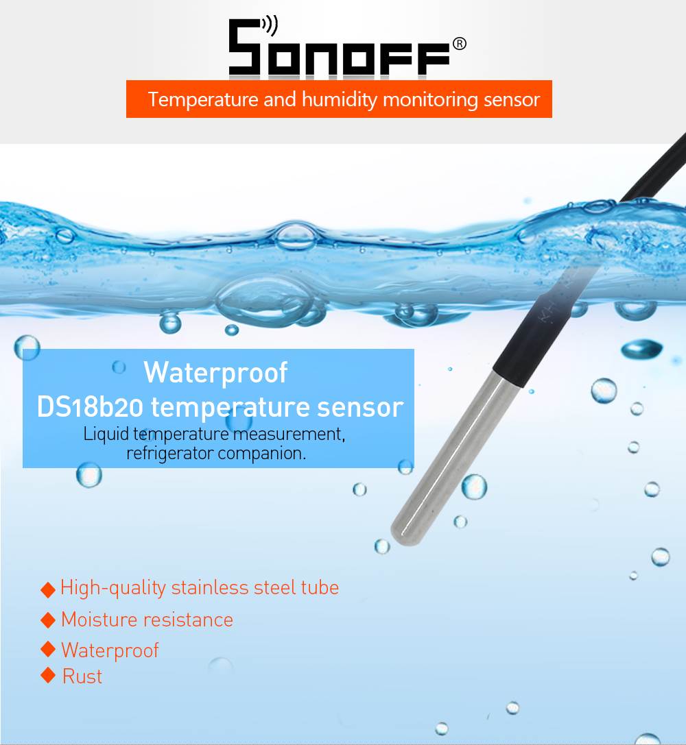 SONOFF DS18B20 Waterproof Temperature Sensor For TH 16/10 – Stainless Steel Probe – 2.5mm Jack